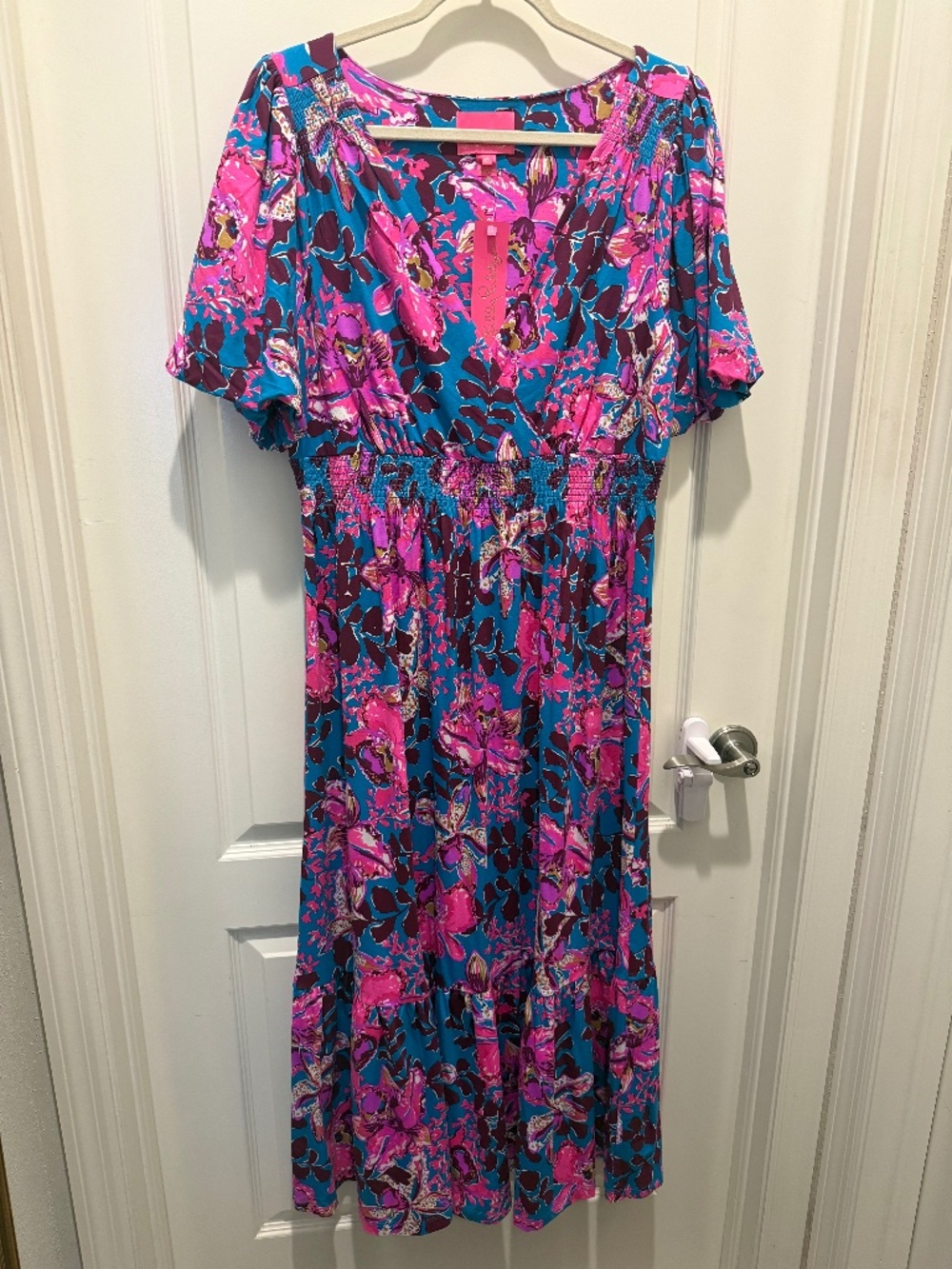 NWT Lilly Pulitzer Holloway Elbow Sleeve Dress in Blue Rhapsody Orchid You Not